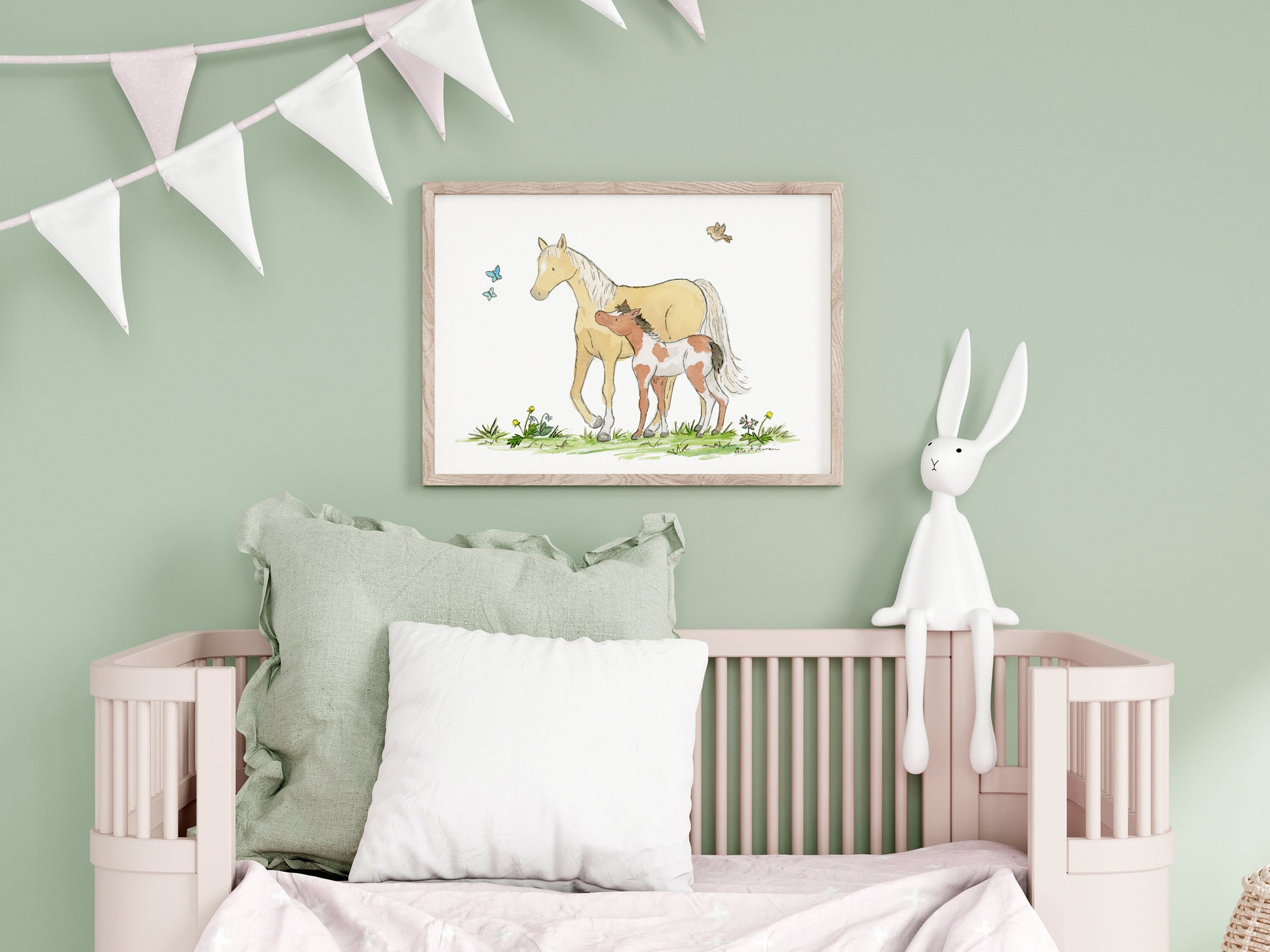 Pony Watercolor Art, Mare and Foal Watercolor Print