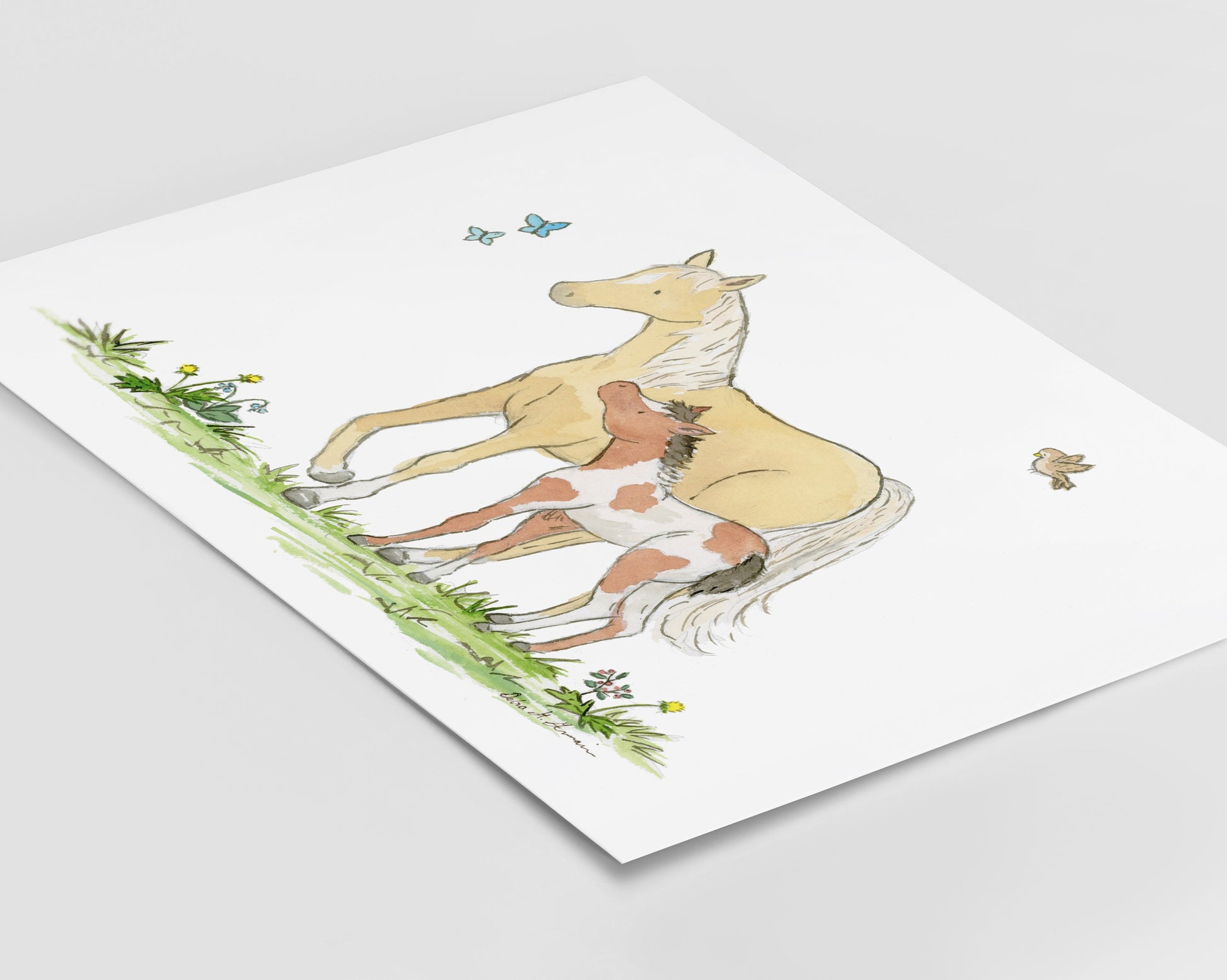 Pony Watercolor Art, Mare and Foal Watercolor Print