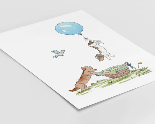 Dachshund Nursery Art Print, Dachshunds with Balloon, Dachshund Baby Shower Gift