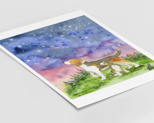 Beagle Art, Starry Skies Watercolor Print, Beagle Painting, Art for Dog Lovers