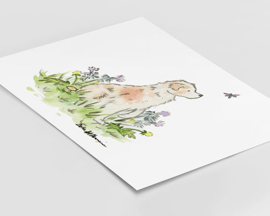 Australian Shepherd Watercolor Art Print- Red Merle Aussie Print, Dog Art l Jasper and Ruby