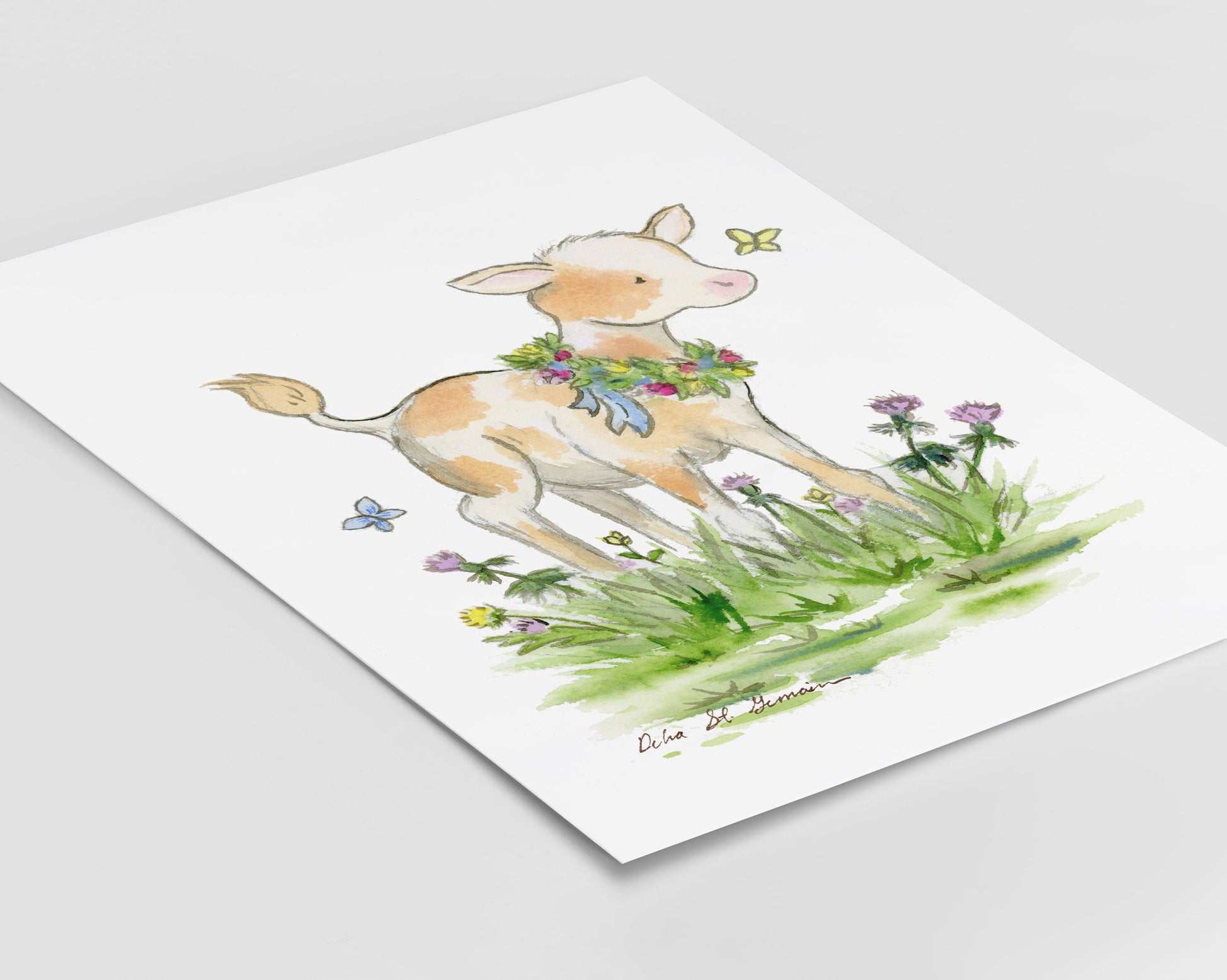 Calf Watercolor Print, Cow Nursery Art, Farm Nursery Art, Cow Children's Art