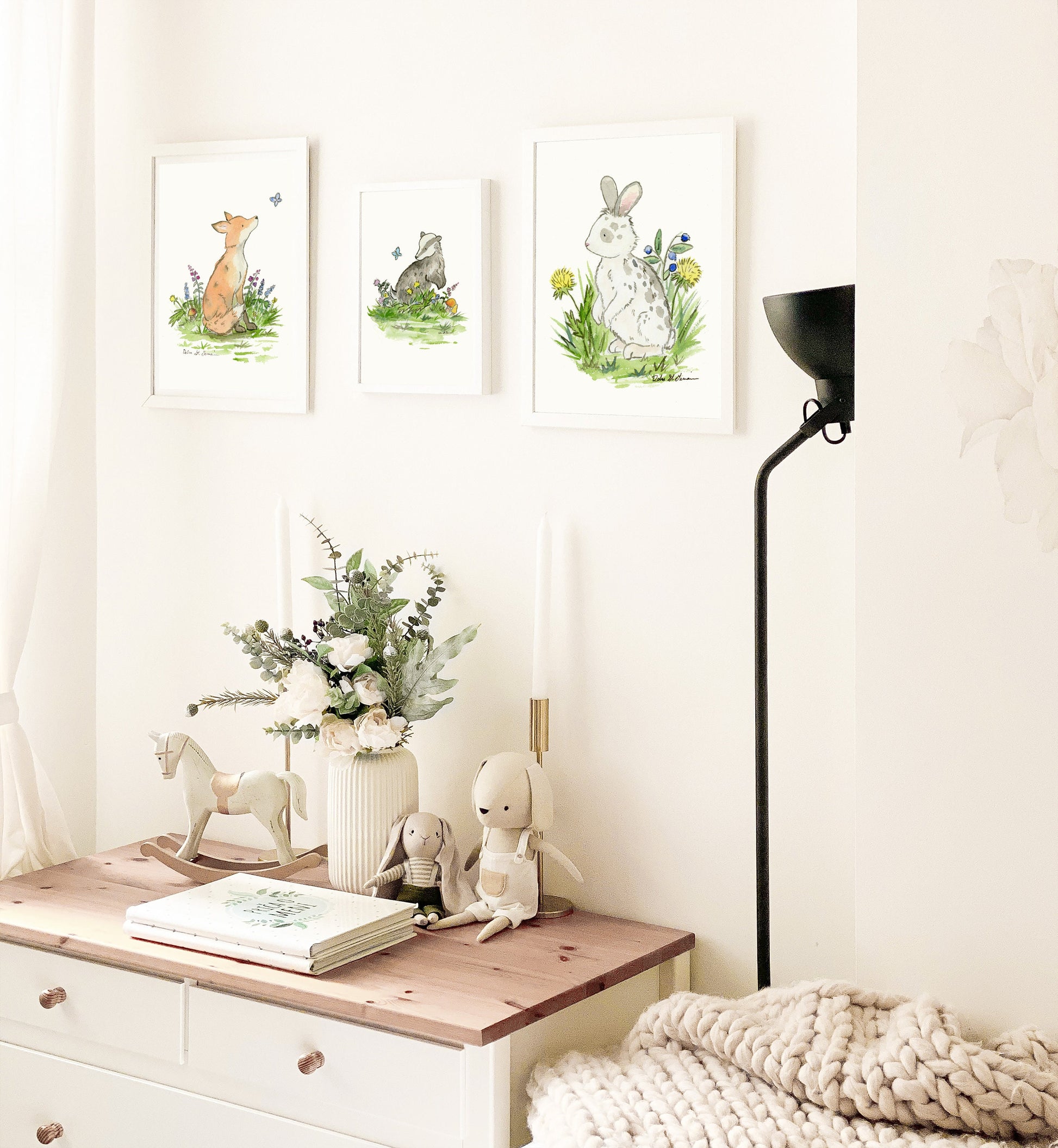 Woodland Nursery Art, Badger Watercolor Print