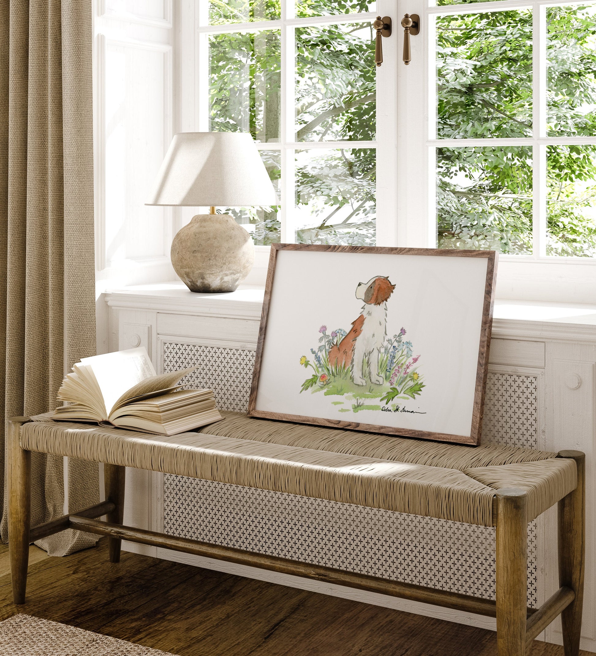 St Bernard Print Art, Watercolor Illustration Print