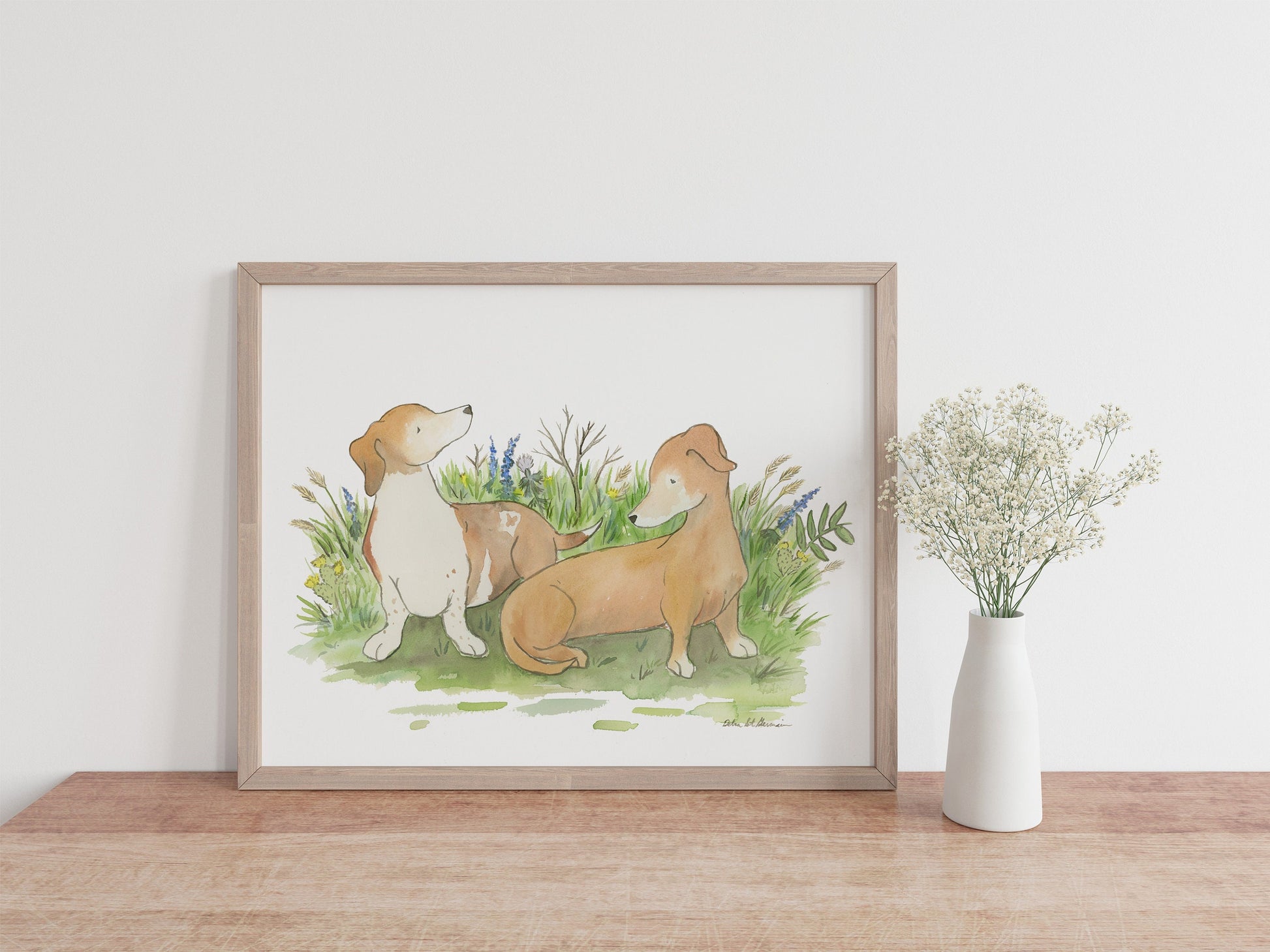 Dachshund Art, Two Red Dachshunds Watercolor Print, Dachshund Lover Gift