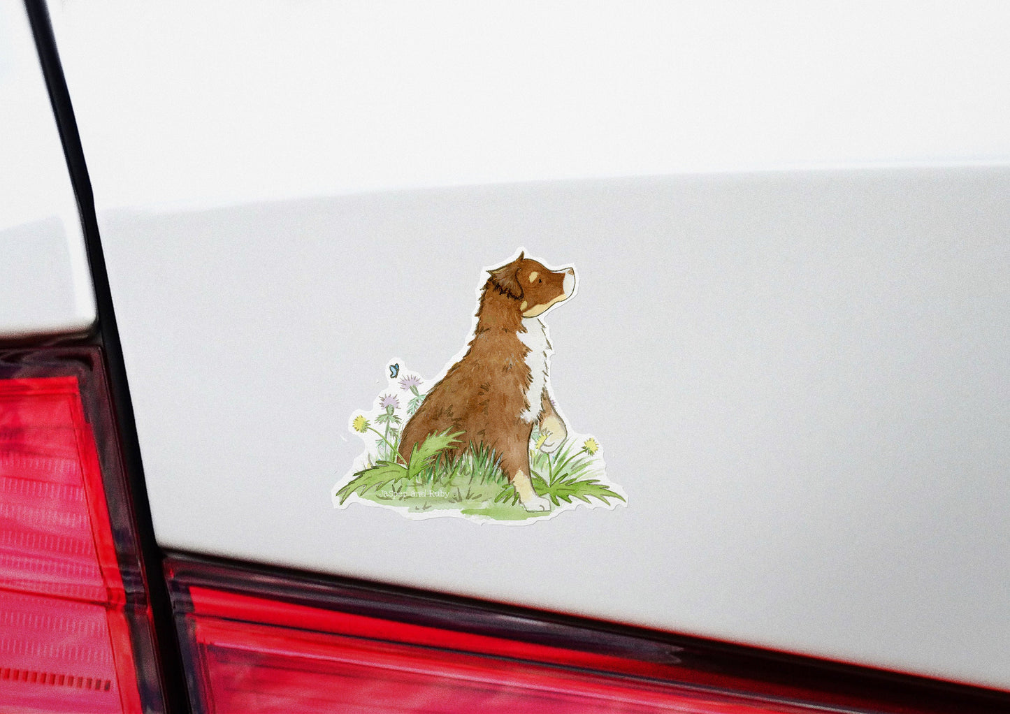 Australian Shepherd Vinyl Sticker, Red Tri Aussie