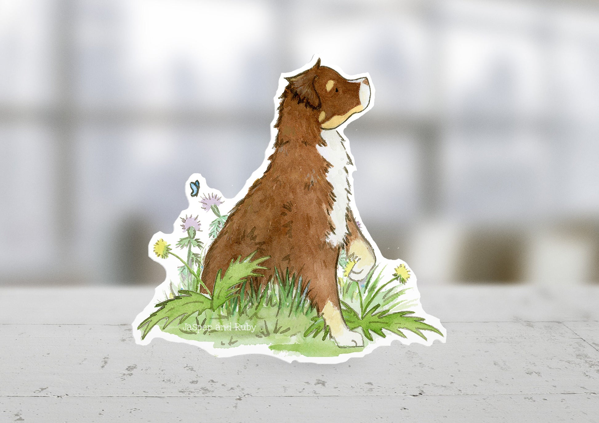 Australian Shepherd Vinyl Sticker, Red Tri Aussie