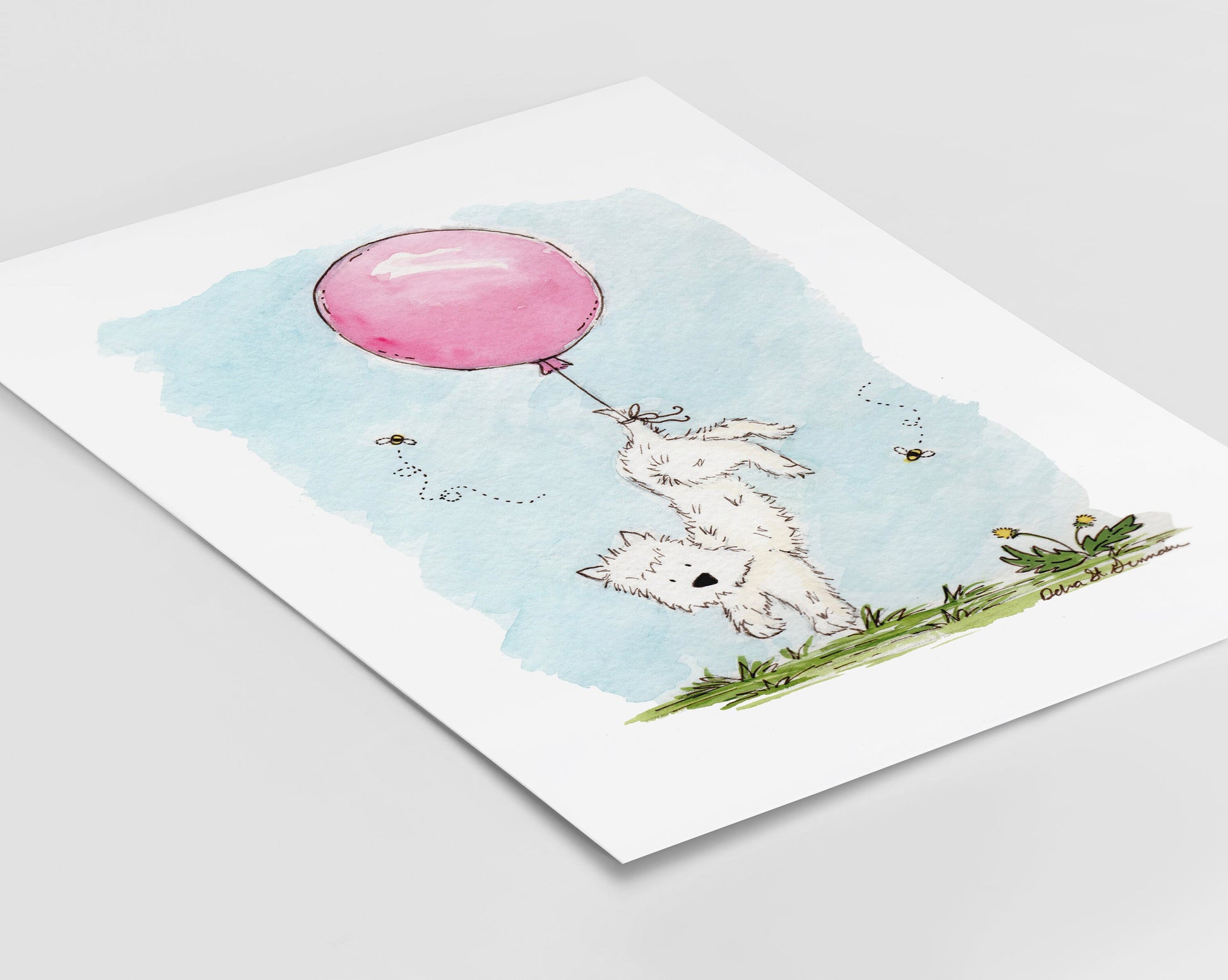 Westie Art, Children's Wall Art, West Highland White Terrier with Pink Balloon