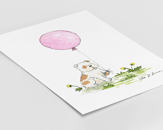 Bulldog with Pink Balloon Print