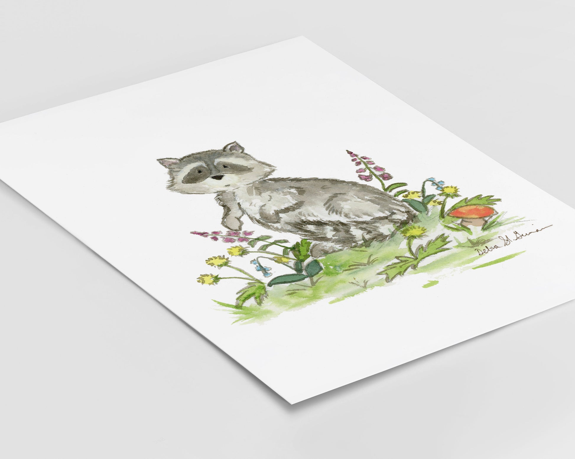 Raccoon Watercolor Print, Woodland Nursery Art