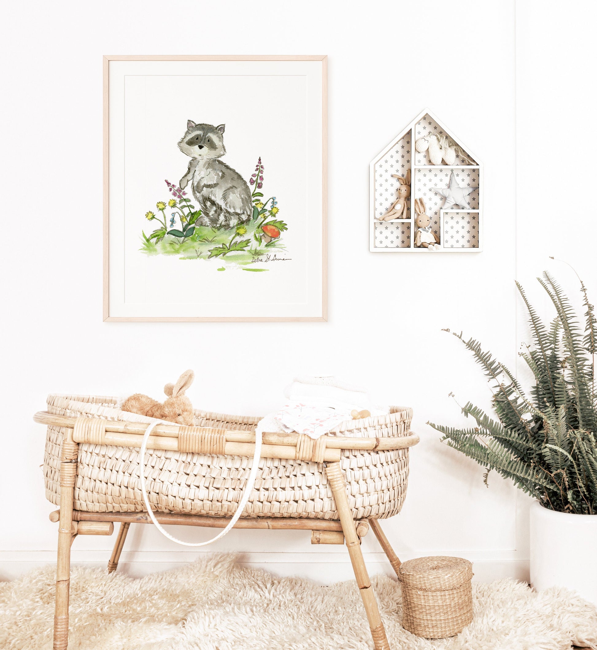 Raccoon Watercolor Print, Woodland Nursery Art