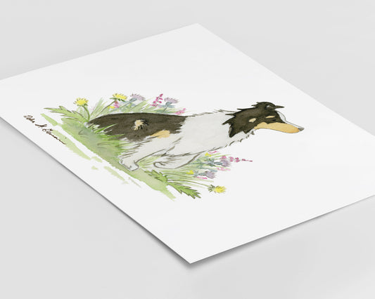 Sheltie Art, Tricolor Shetland Sheepdog Watercolor Print, Gift for Sheltie Lover