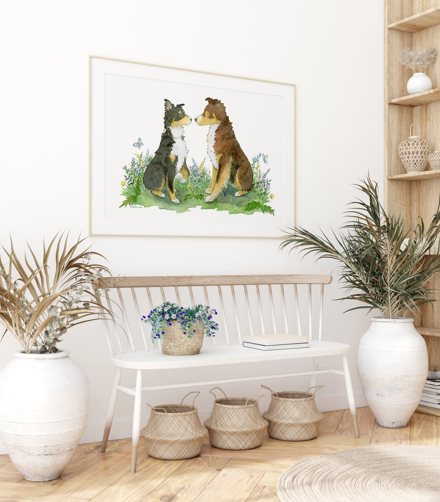 Australian Shepherd Art, Red Tri and Black Tri Aussie Print