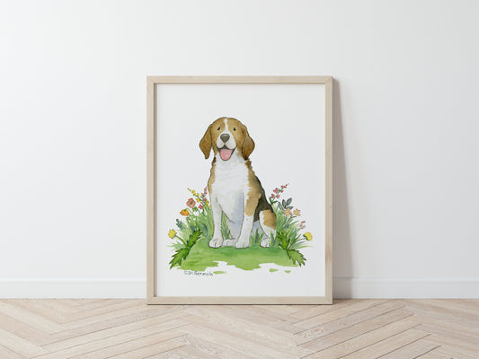 Happy Beagle Watercolor Art Print, Gift for Beagle Lovers