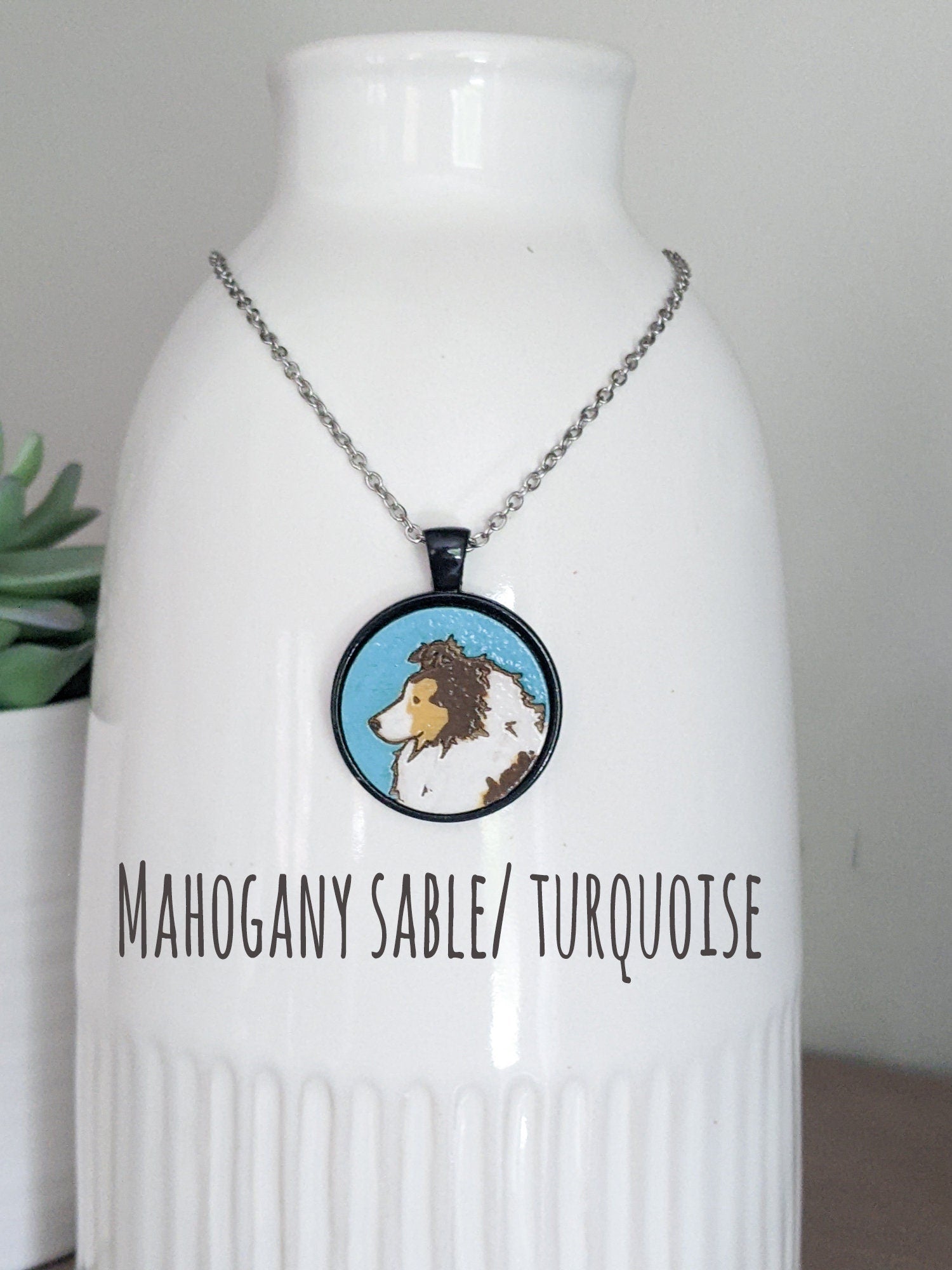 Sheltie Necklace, Hand painted Wooden Sheltie Necklace, Sheltie Gift, Shetland Sheepdog, Sheltie Lover, Sable, Blue Merle, Tri Color