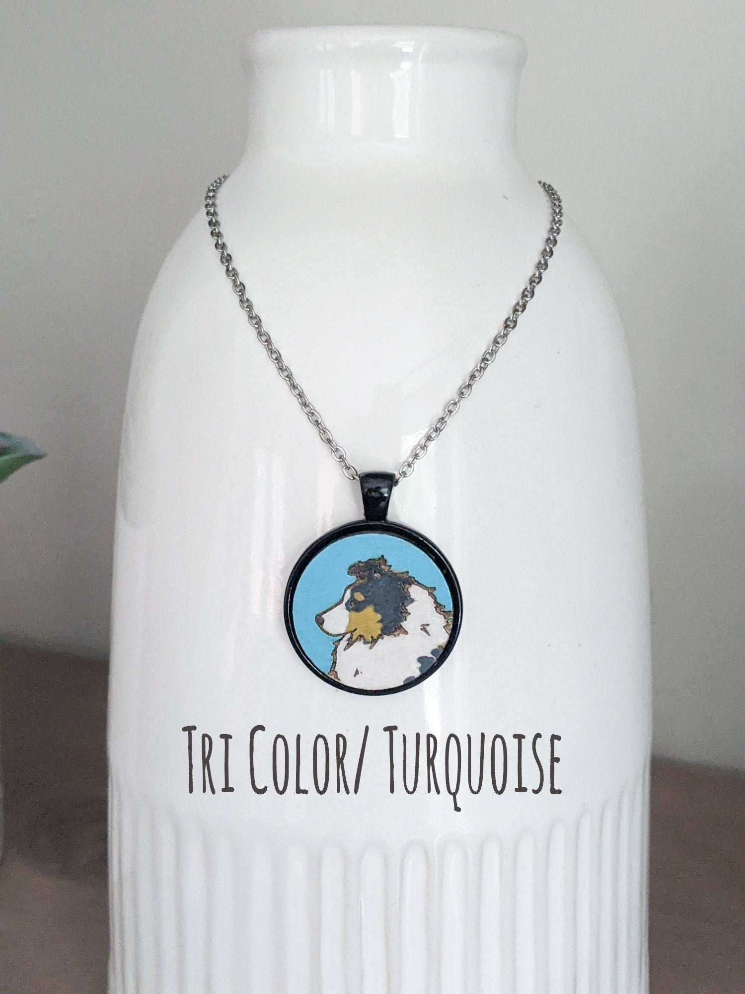 Sheltie Necklace, Hand painted Wooden Sheltie Necklace, Sheltie Gift, Shetland Sheepdog, Sheltie Lover, Sable, Blue Merle, Tri Color