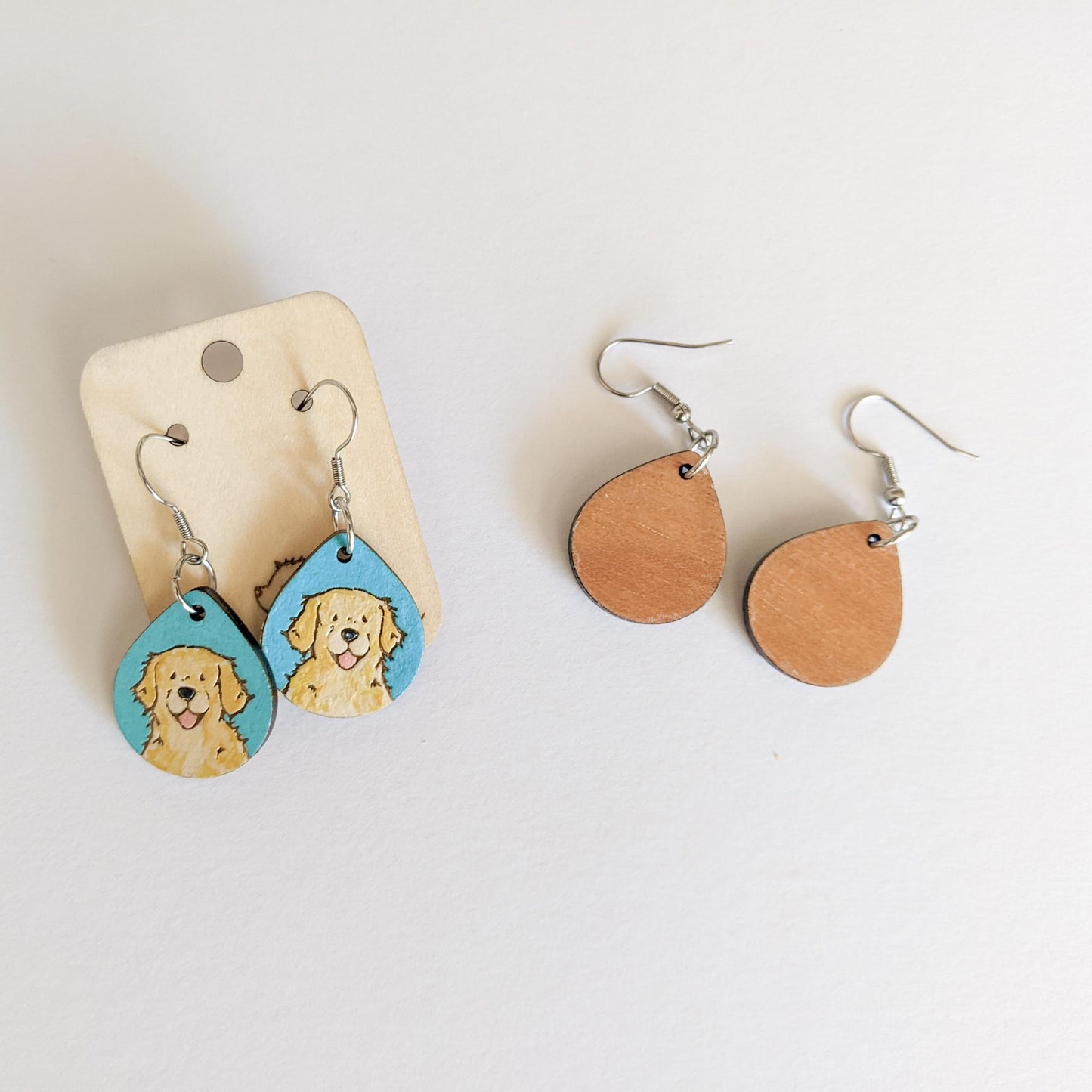 Laser cut golden retriever wood earrings