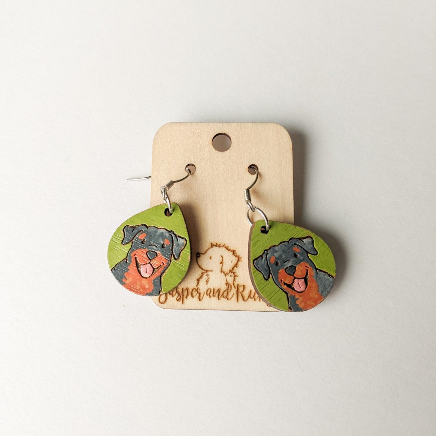 Rottweiler Earrings, Laser Engraved Wood Earrings, Hand painted Earrings, Rottweiler Gift, Rottie Lover Gift, Rottie Mom, Rottie Jewelry