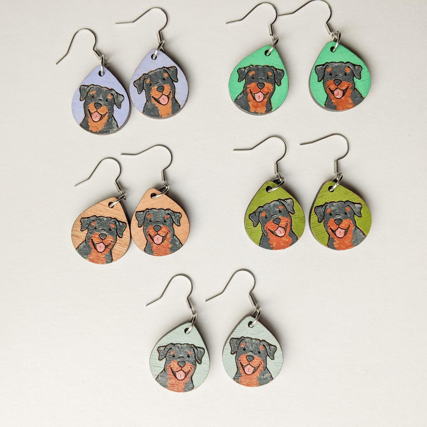 Rottweiler Earrings, Laser Engraved Wood Earrings, Hand painted Earrings, Rottweiler Gift, Rottie Lover Gift, Rottie Mom, Rottie Jewelry