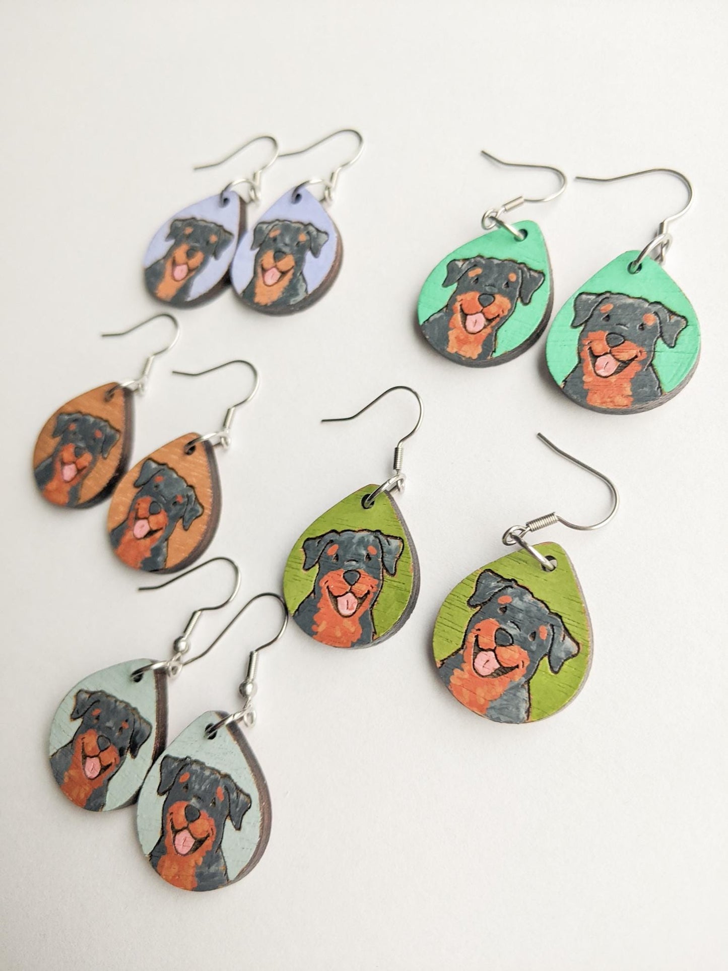 Rottweiler Earrings, Laser Engraved Wood Earrings, Hand painted Earrings, Rottweiler Gift, Rottie Lover Gift, Rottie Mom, Rottie Jewelry