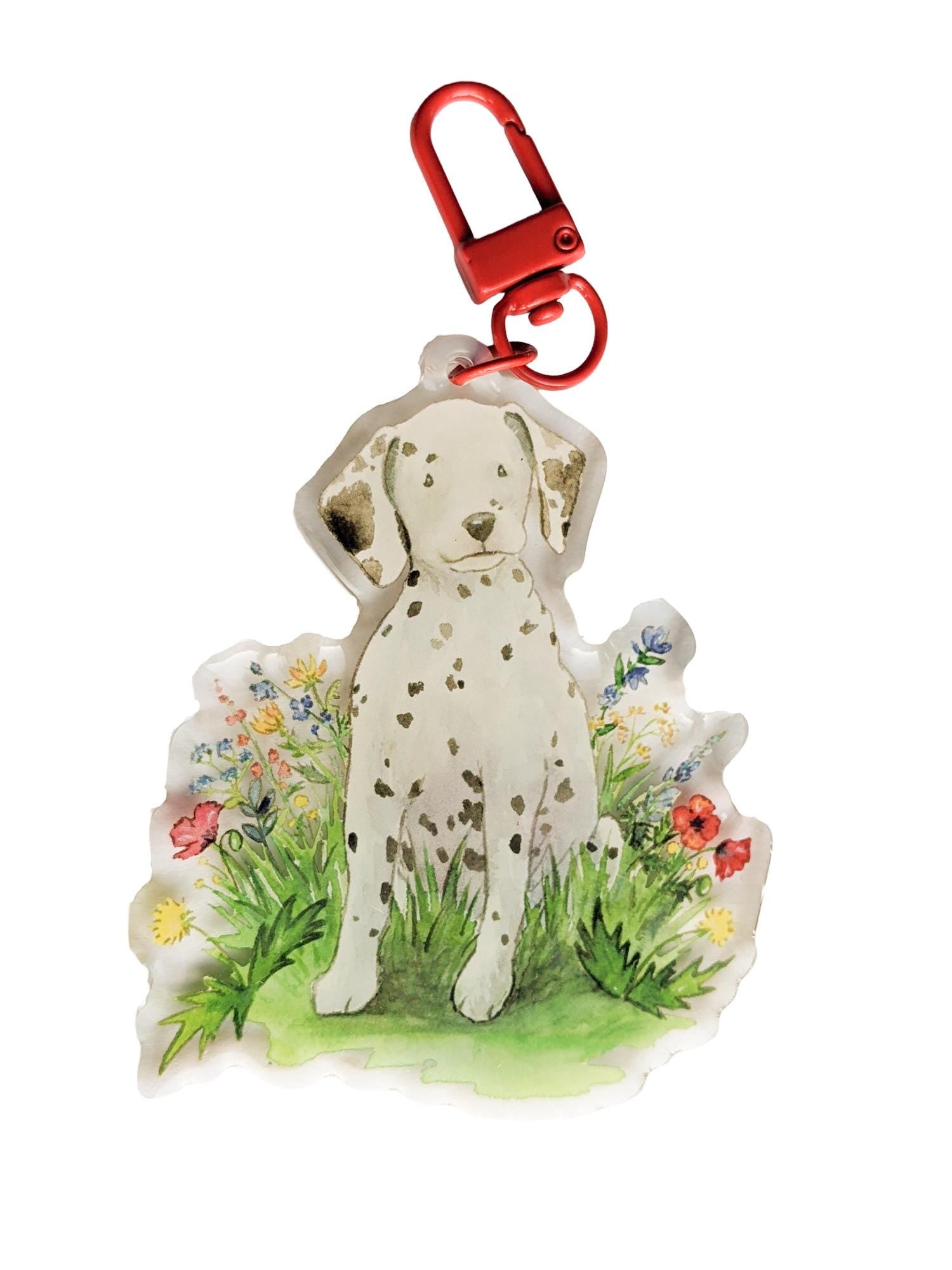 Dalmatian puppy with flowers keychain