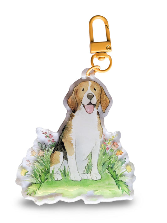 acrylic beagle with flowers keychain