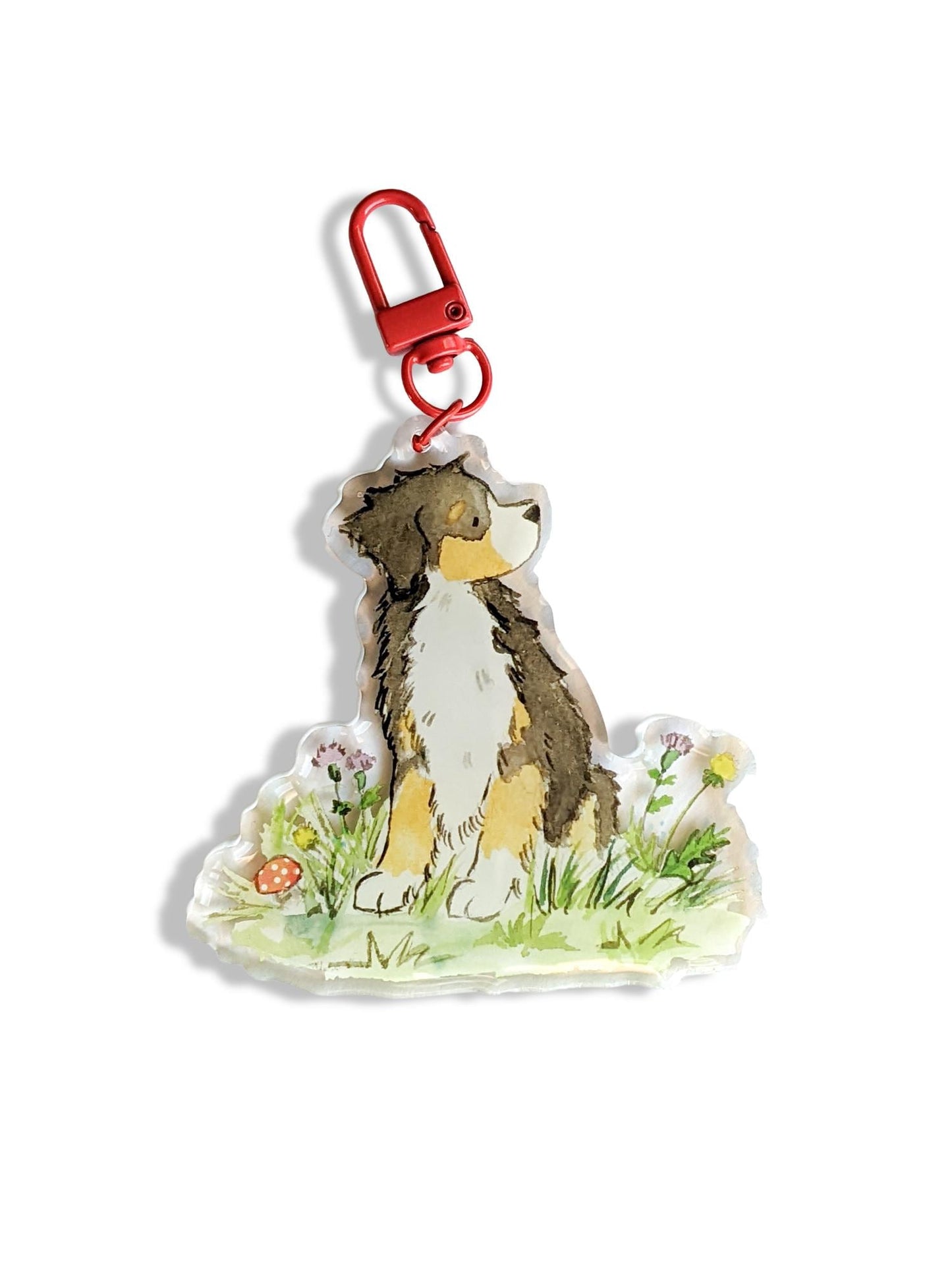 acrylic bernese mountain dog with flowers keychain