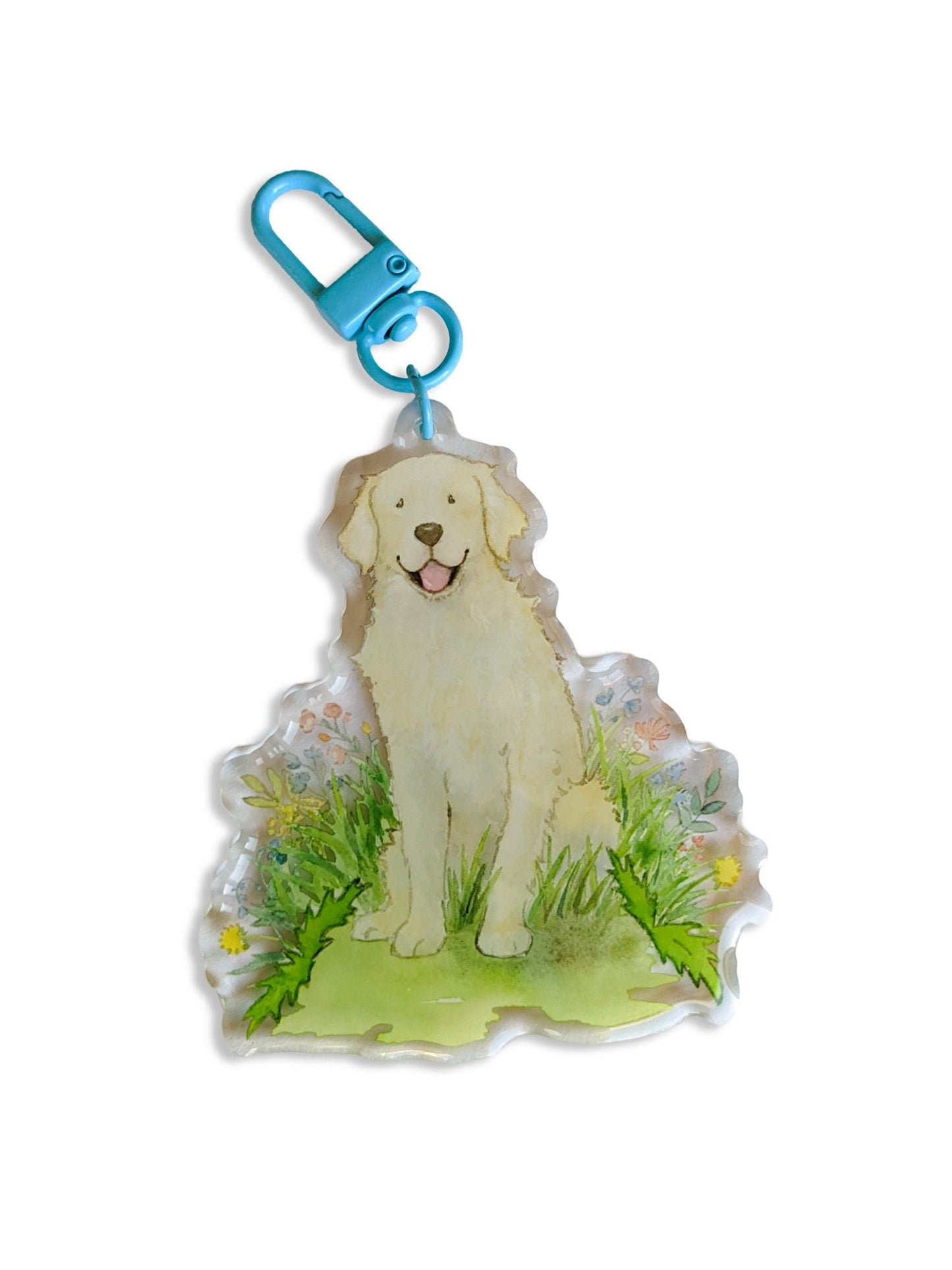 golden retriever with flowers keychain