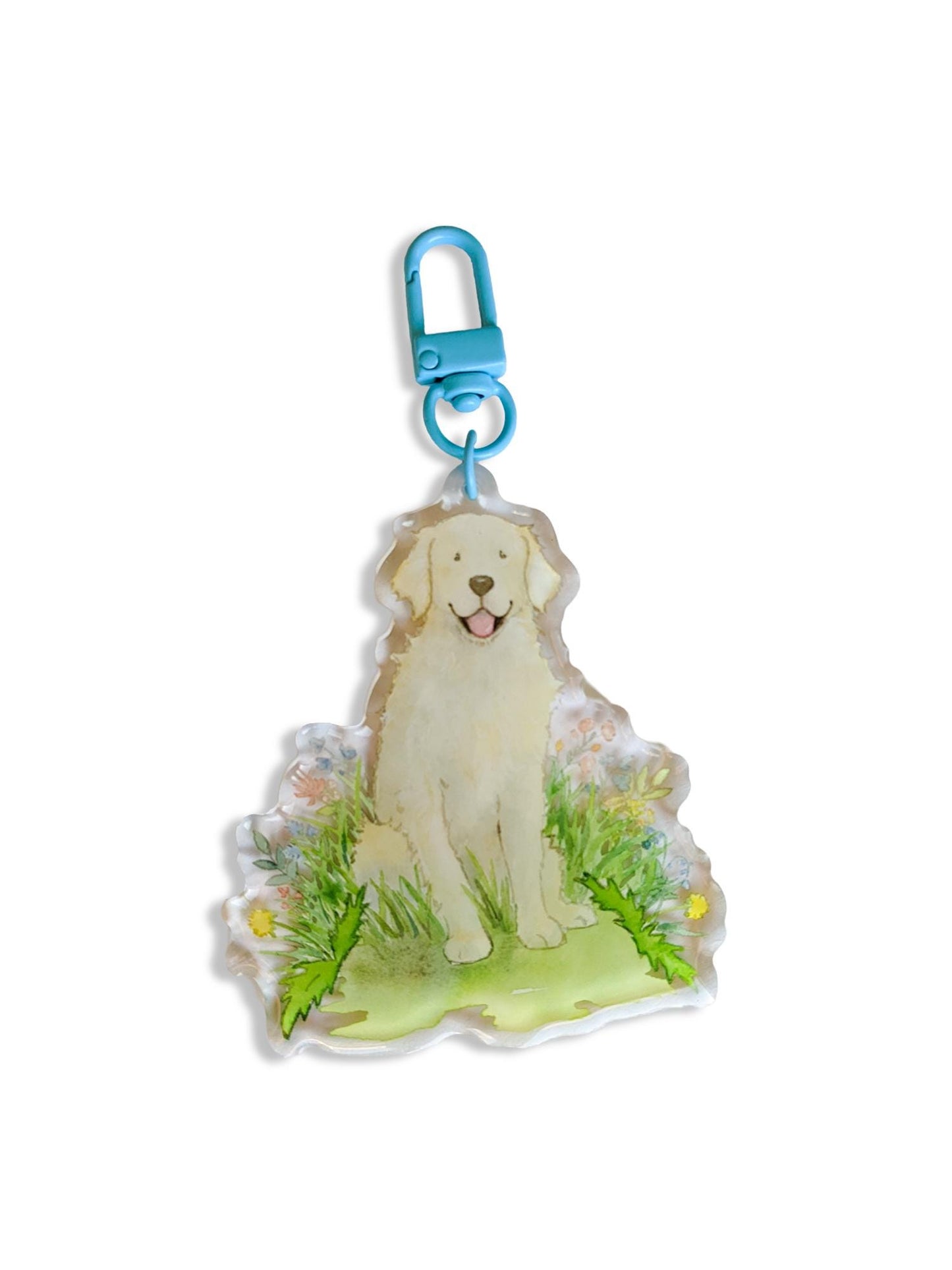 golden retriever with flowers keychain