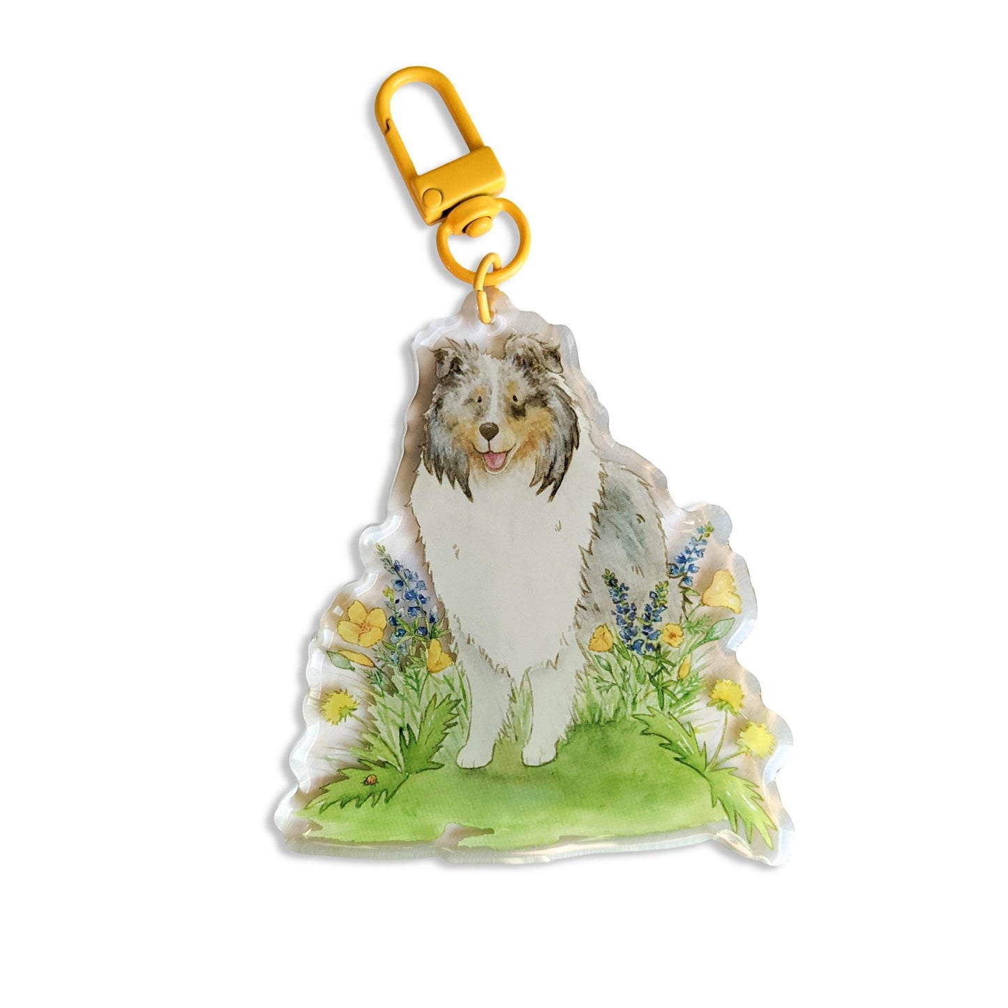 blue merle sheltie and flowers acrylic keychain