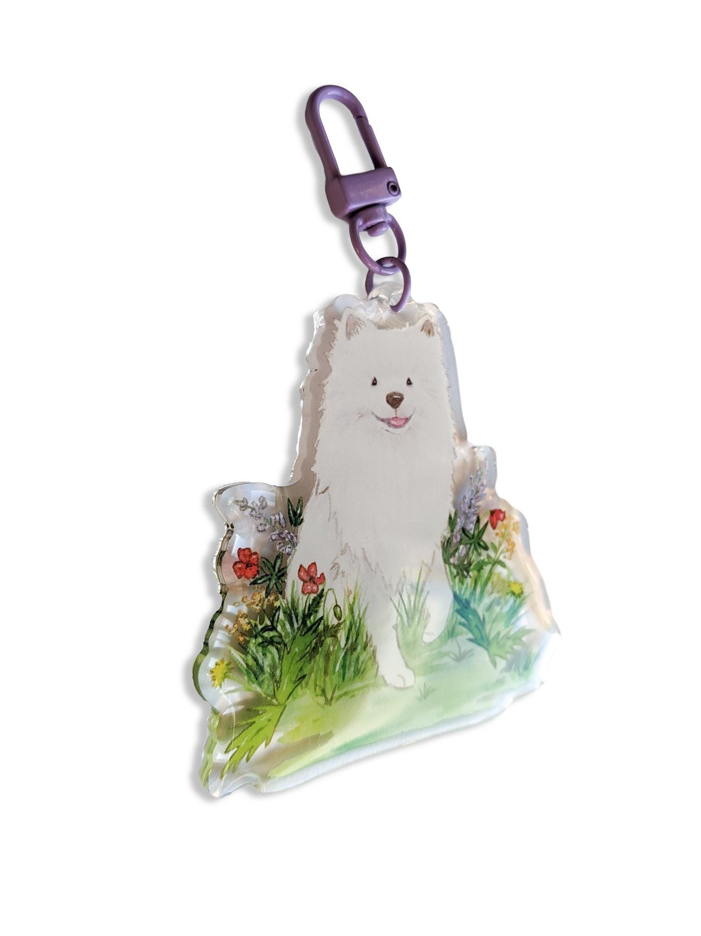 American Eskimo with flowers acrylic keychain