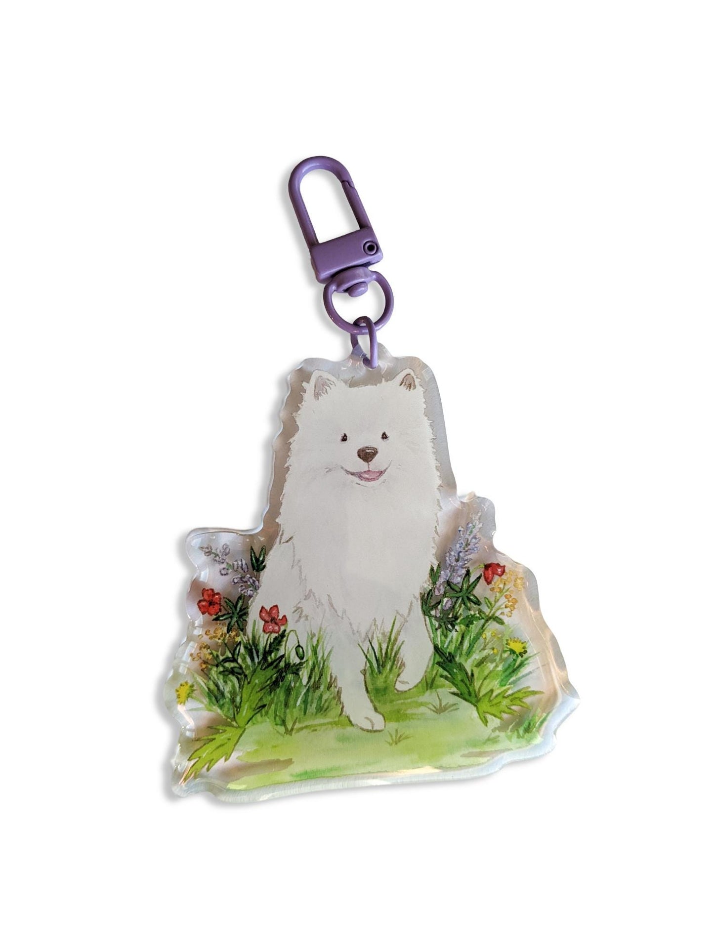 American Eskimo with flowers acrylic keychain