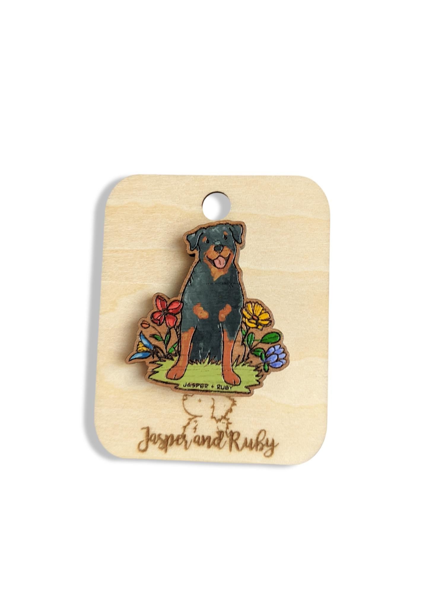 Hand painted wooden rottweiler pin