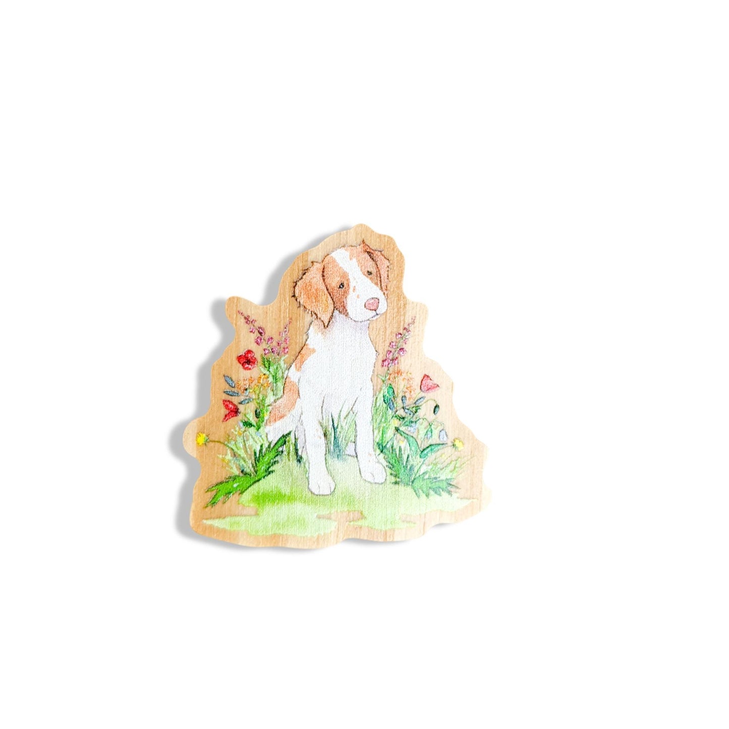 wooden brittany spaniel pin