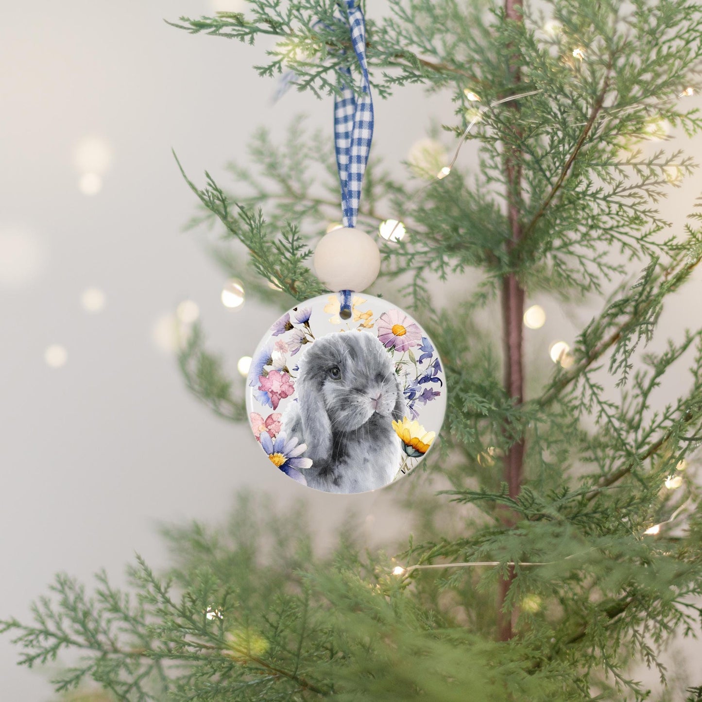 grey holland lop with flowers ceramic ornament