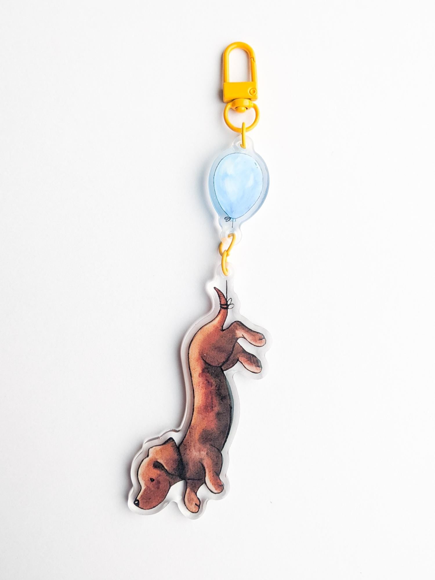 Acrylic Dachshund Keychain, Dachshund with Balloon, Gift for Dachshund Lover, Weiner Dog Keyring, Cute Dachshund Gift, Dachshund Art