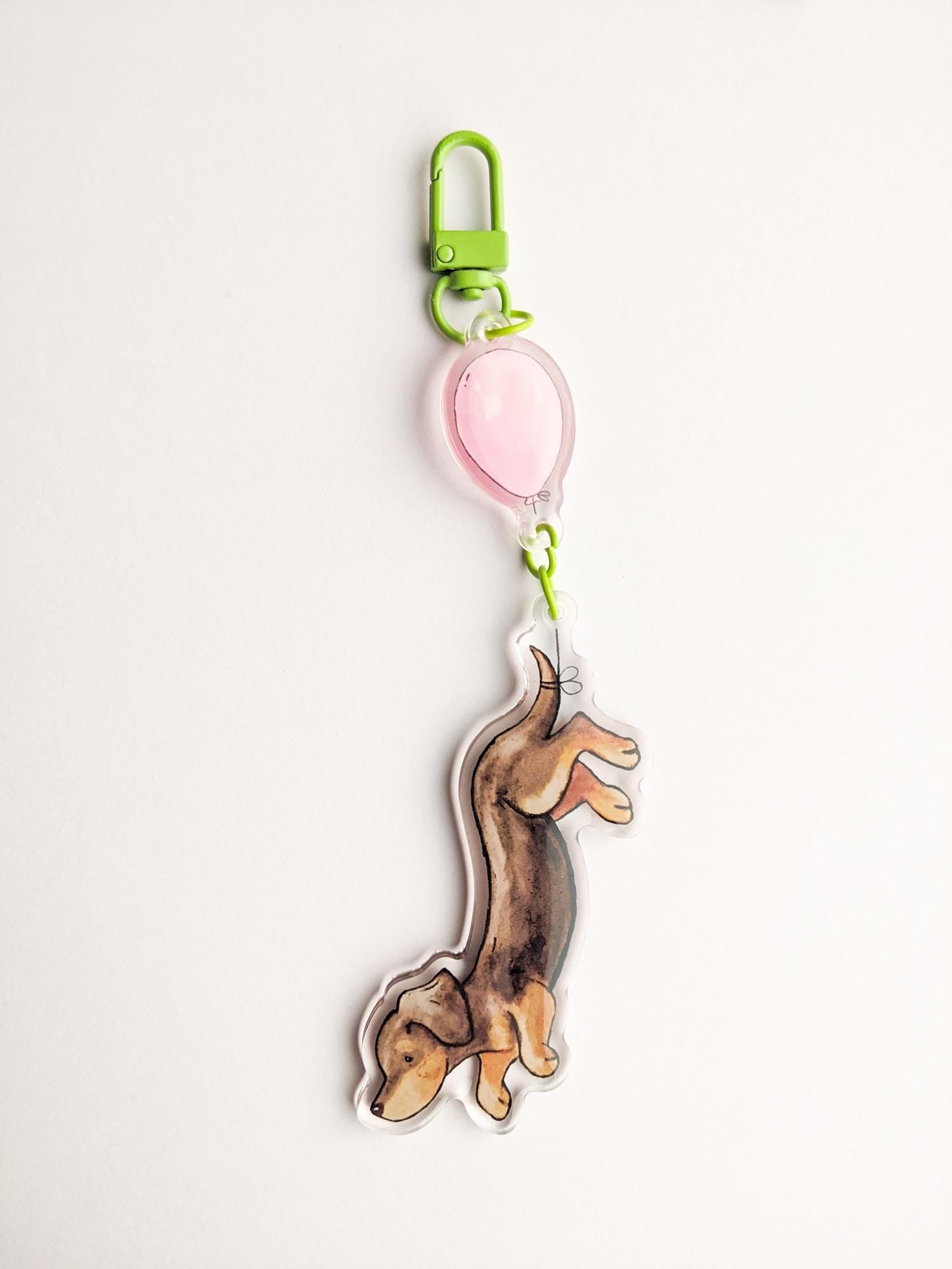 Acrylic Dachshund Keychain, Dachshund with Balloon, Gift for Dachshund Lover, Weiner Dog Keyring, Cute Dachshund Gift, Dachshund Art