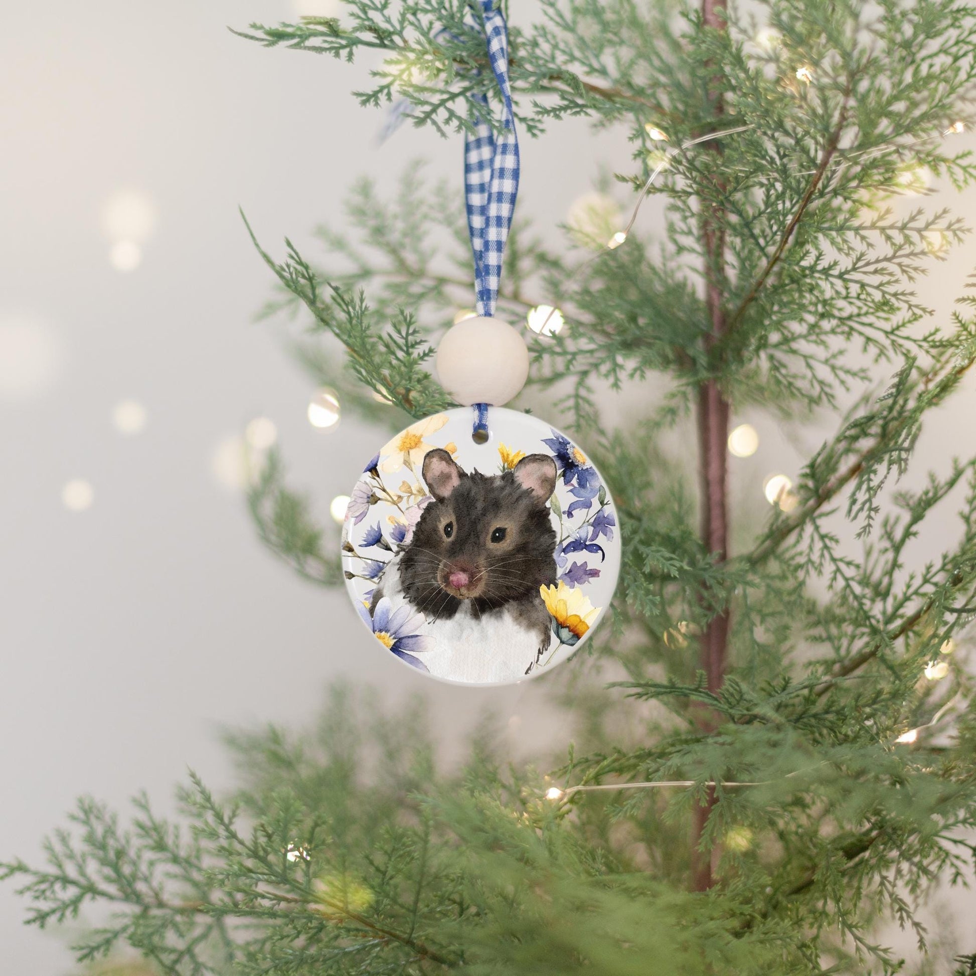 black and white hamster ceramic ornament