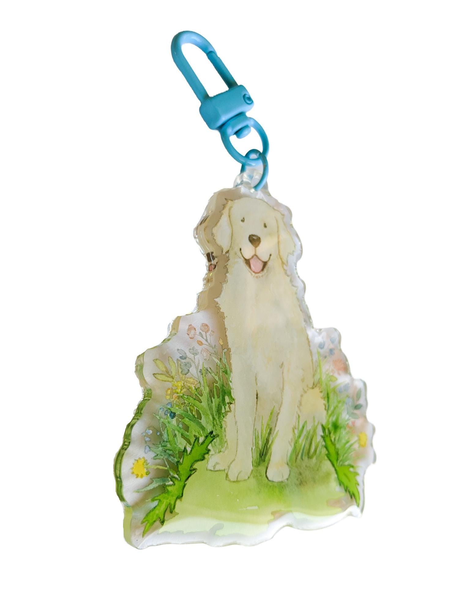 golden retriever with flowers keychain