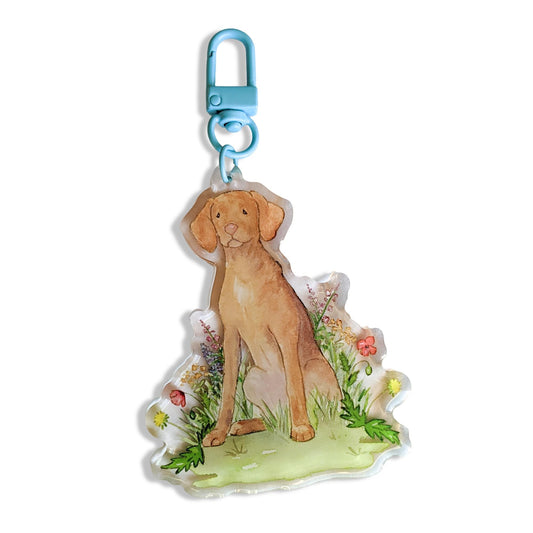 acrylic vizsla with flowers keychain