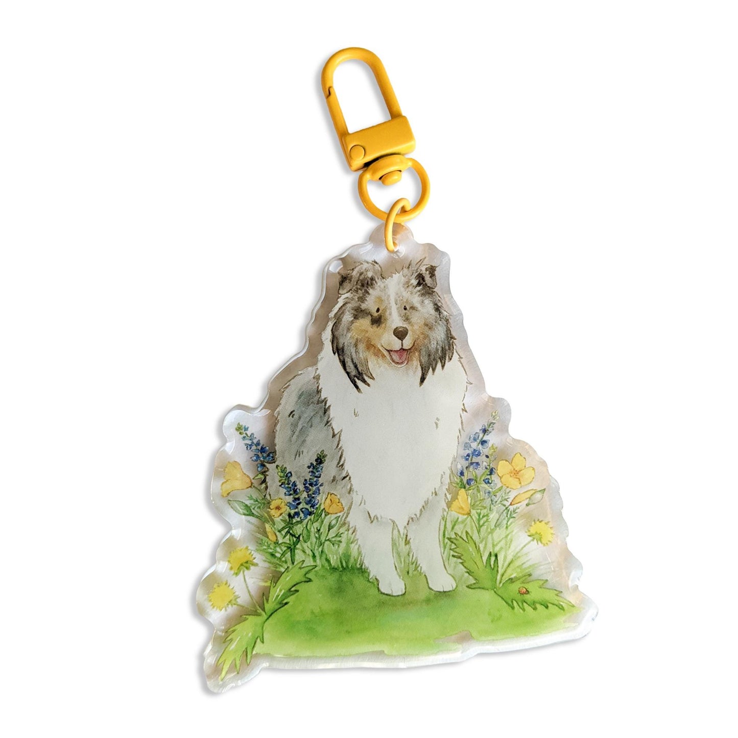 blue merle sheltie and flowers acrylic keychain