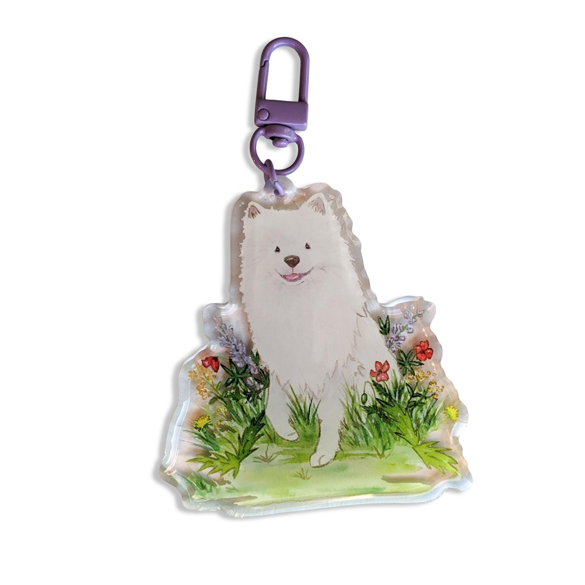 American Eskimo with flowers acrylic keychain