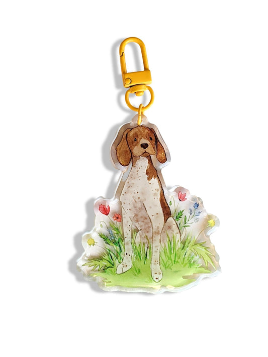 acrylic german shorthaired pointer with flowers keychain