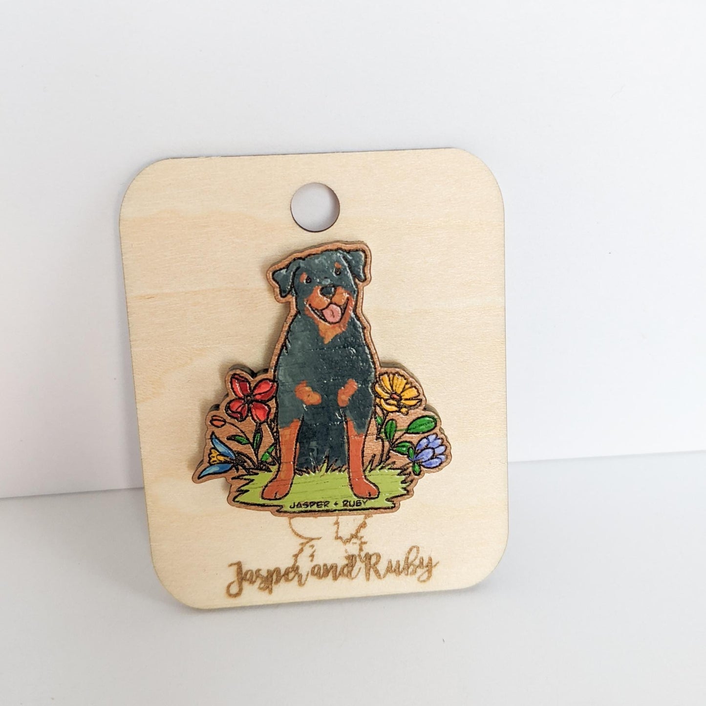 Hand painted wooden rottweiler pin