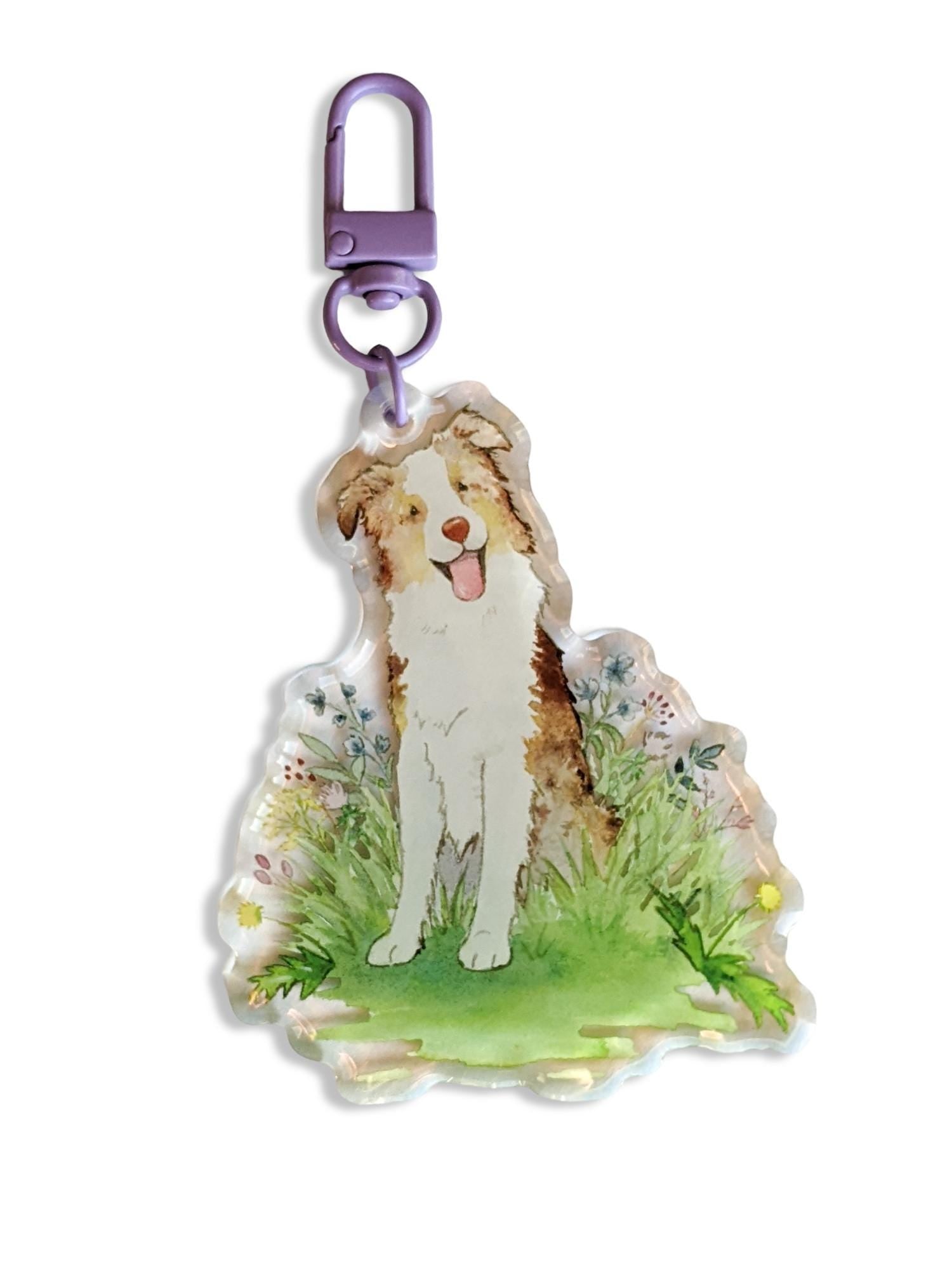 red merle aussie dog acrylic keychain