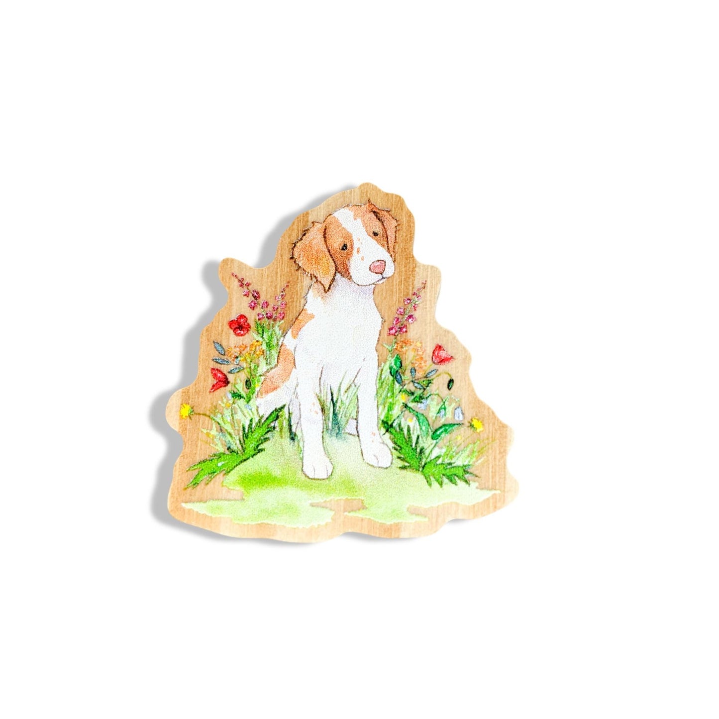 wooden brittany spaniel pin