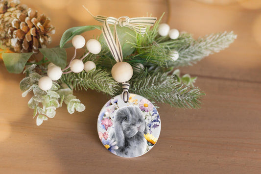 grey holland lop with flowers ceramic ornament