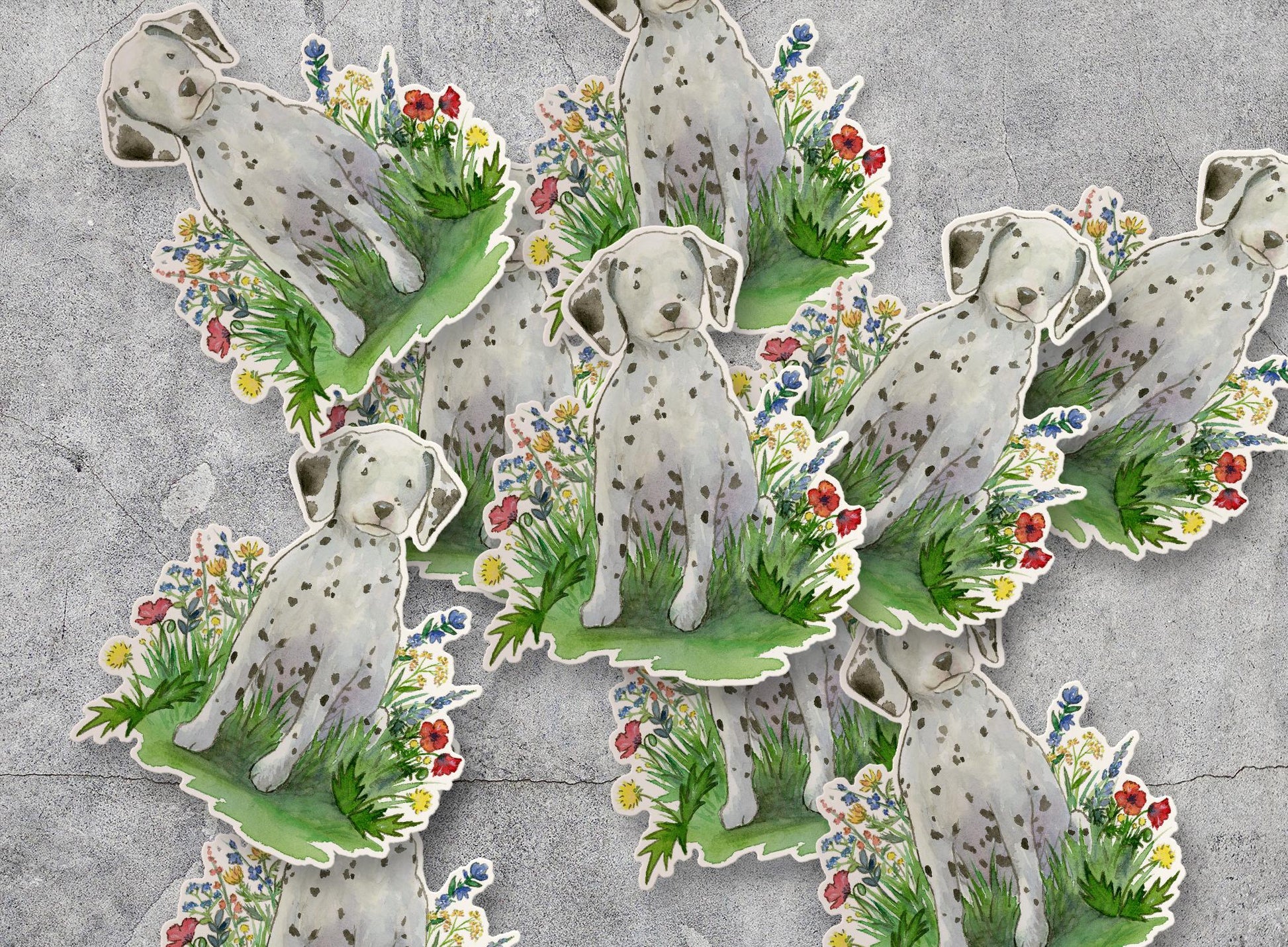 Dalmatian puppy with flowers sticker