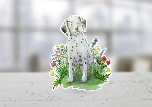 Dalmatian puppy with flowers sticker