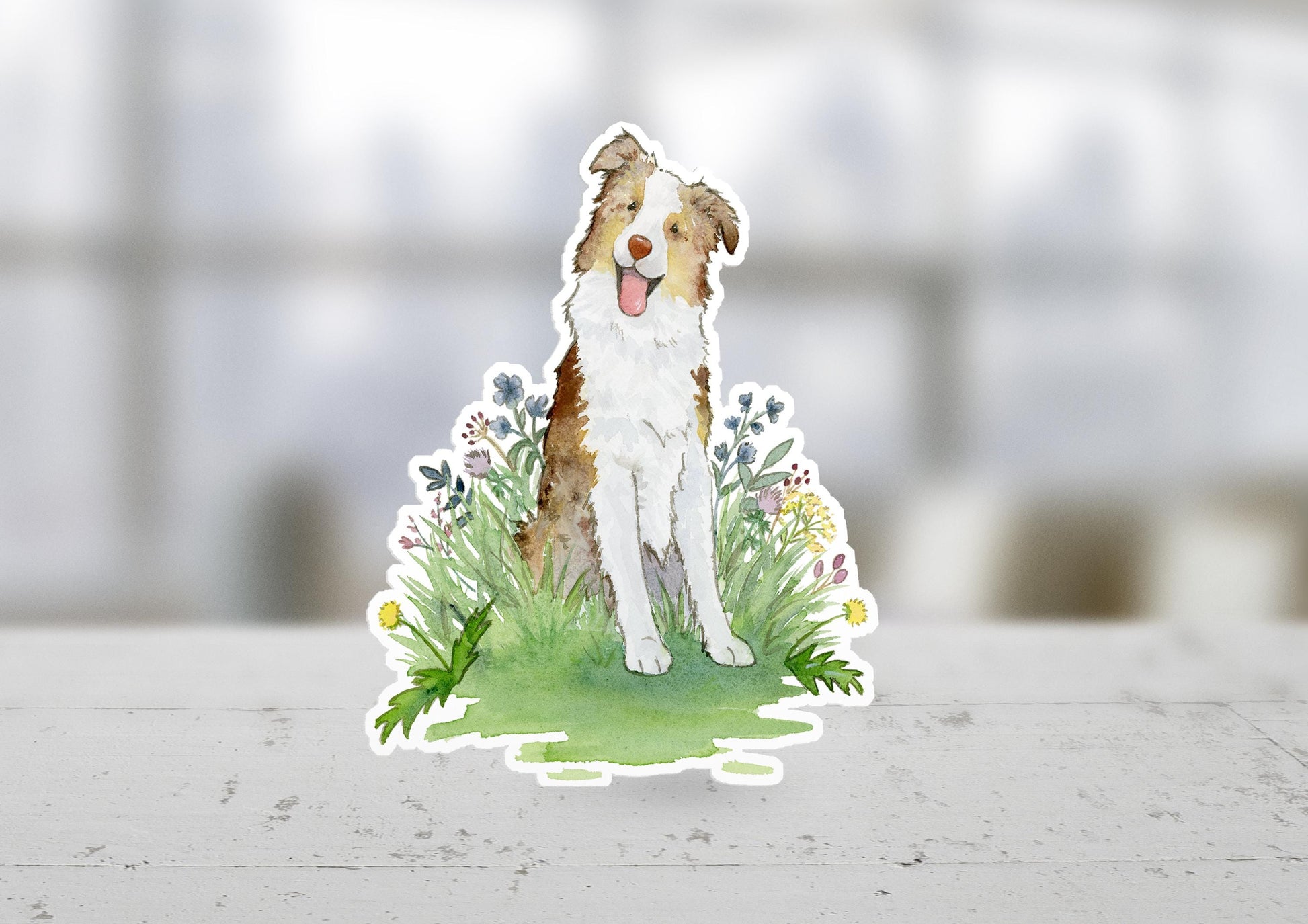 red merle aussie with flowers sticker